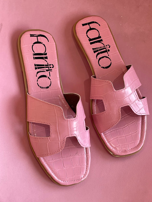Julieta Rosa Cocodrilo sandalias planas