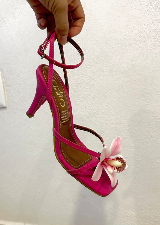 Panama zapatillas de tacón rosas con orquídea