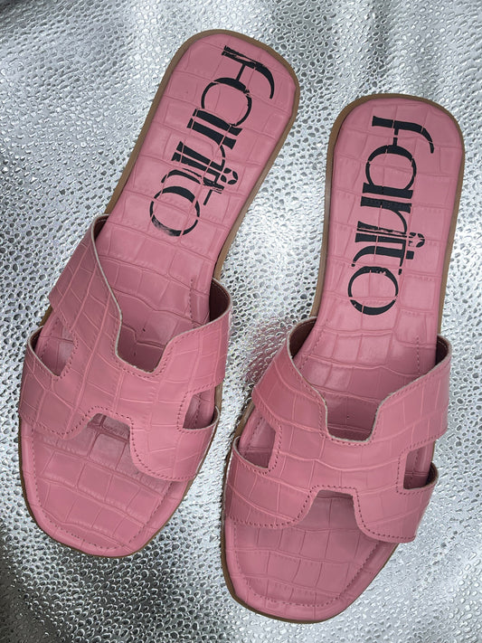 Julieta Rosa Cocodrilo sandalias planas