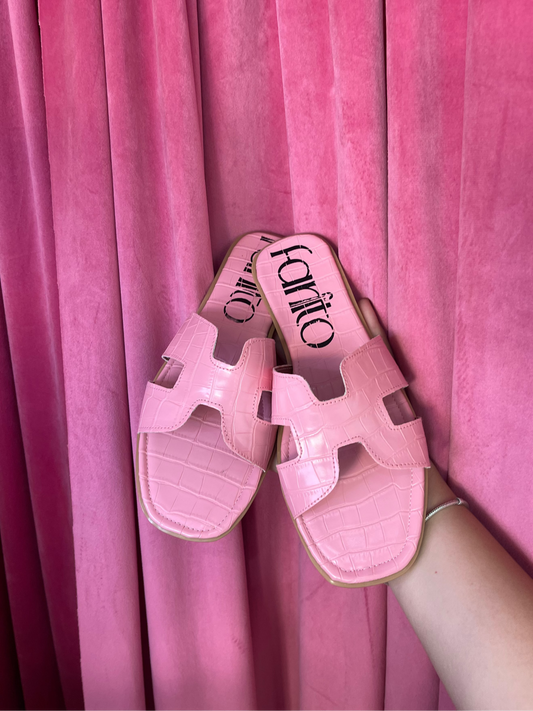 Julieta Rosa Cocodrilo sandalias planas