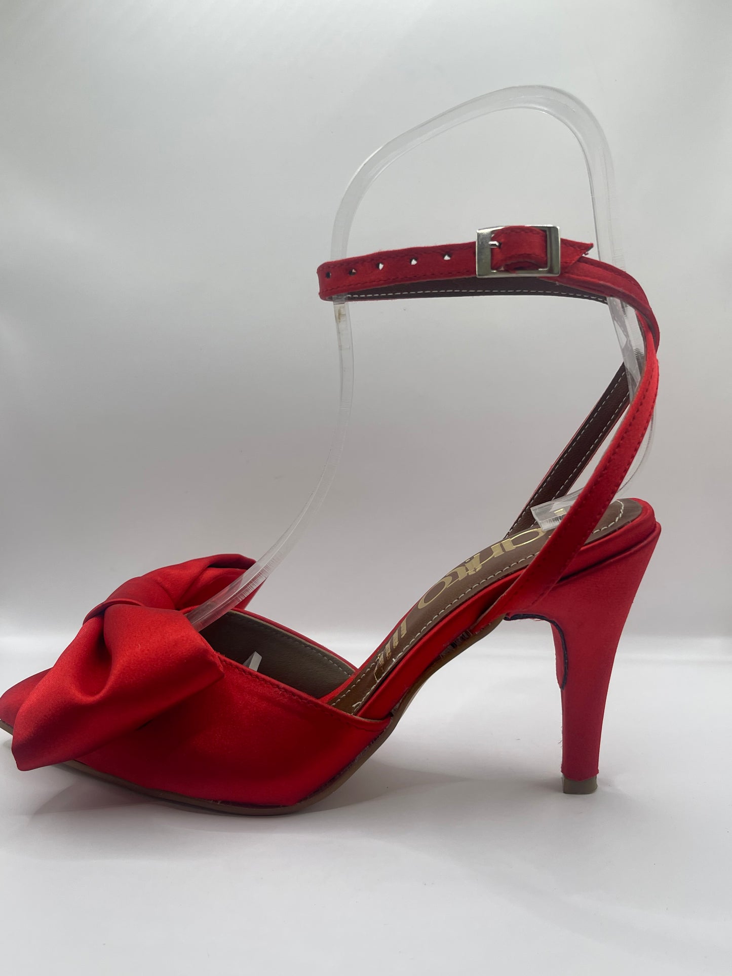 Blair rojo zapatillas de tacon con moño
